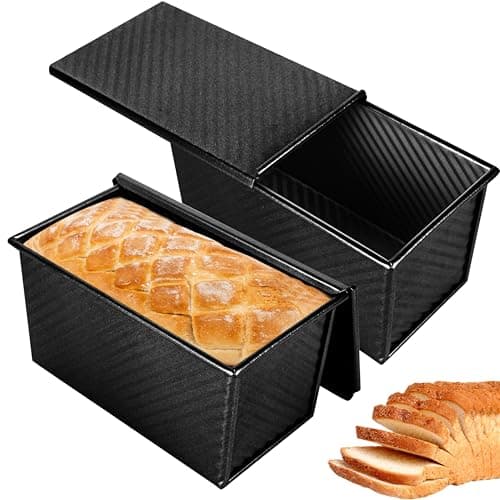 Spmarkt 2pack 1LB Black Pullman Loaf Pan with Lid, Non-Stick Sandwich Bread Loaf Pan, Easy Release Bread Pan with Lid for Homemade Bread