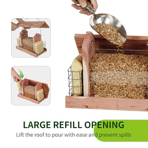 Solution4Patio US Cedar Hopper Bird Feeder for Outdoors Hanging, Handcrafted Wood Double Suet Cage & Clear View Windows, Squirrel-Proof Wild Bird Feeder for Cardinals, Finches, Chickadees 6