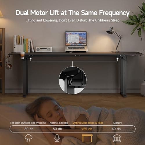ONBRILL Standing Desk, 71x32 Inches Rectangle Stand Up Desk with 4 Legs, Dual Motor and Memory Controller, Adjustable Height from 28-46 Inches for Home and Computer Workstation, Black 5