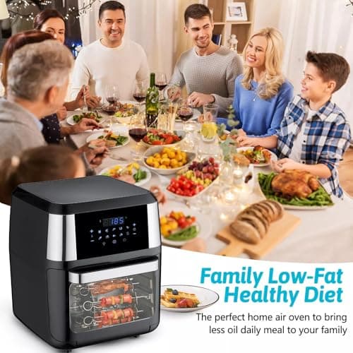 PRIJESSE XL 13QT Multifunctional Digital Air Fryer 10 Touch Screen Presets Fry, Roast, Dehydrate, Bake，Healthy Oil-free For Family Size, Easy Cook，Large Easy-View Window With Drip Tray，Roast Fork 6