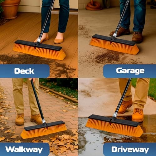 DSV Standard 18’’ Push Broom Outdoor Heavy Duty with 59.4’’ Long Handle, Industrial Broom with Stiff Bristles, Floor Broom for Cleaning Patio Garage Shop Deck Concrete Wood Stone Tile Floor 6