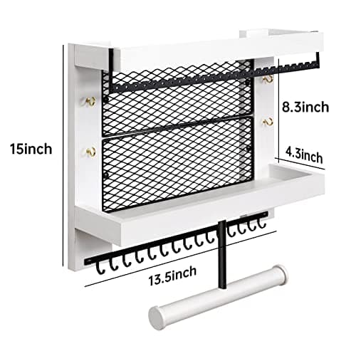 Pinzoveco Hanging Jewelry Organizer Wall Mounted With Wall Jewelry Organizer Holder For Necklaces Bracelet Earrings Ring (White) 5