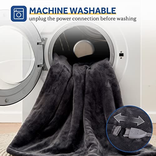 Sealy Heated Blanket Throw, Flannel Electric Blanket with 6 Heating Settings & 2-10 Hours Auto Shut Off, Fast Heating & ETL Certification, 50x60 Inch, Dark Grey 6