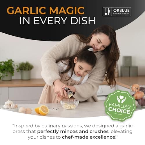 ORBLUE Garlic Press Stainless Steel - Premium Professional Grade Garlic Mincer, Crusher & Peeler Set - Easy Clean, Dishwasher Safe & Rust-proof 9
