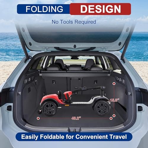 Metro Mobility Mobility Scooters for Adults, 4 Wheel Powered Mobility Scooters, Folding Mobility Scooter Lightweight, Electric Scooter for Seniors 16 Miles Long Travel Range Red 7