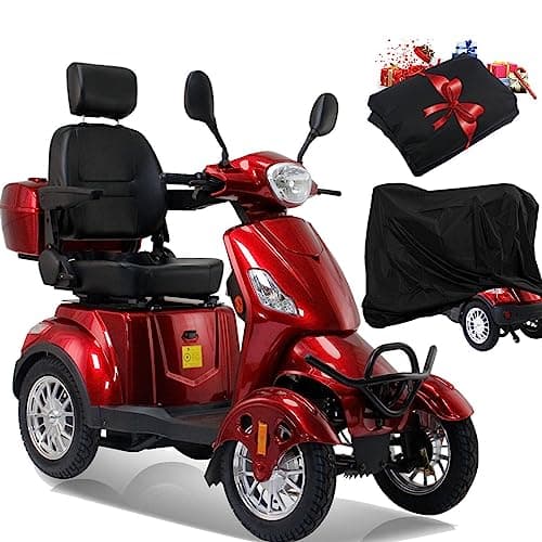 Mobility Scooter，Heavy-Duty 4 Wheel Mobility Scooters for Seniors Adults Electric Mobility Scooter，4 Wheel Scooter，Powered Mobility Scooters，All Terrain Mobility Scooter (XL4L-RED)