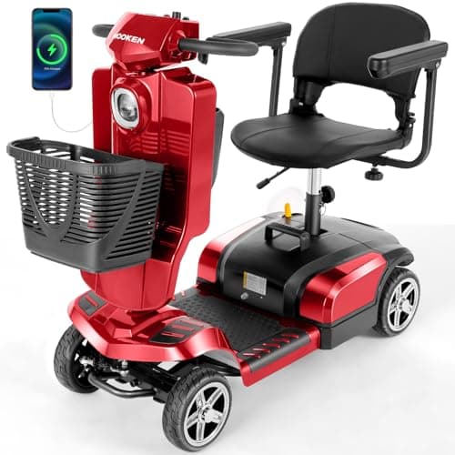 Wooken Mobility Scooter for Seniors, Adults, 4 Wheels Powered Mobility Scooter, 264 lbs All Terrain Foldable Powered Mobility Scooter,Compact Heavy Duty Mobility for Travel,12.1 Miles Range,Red