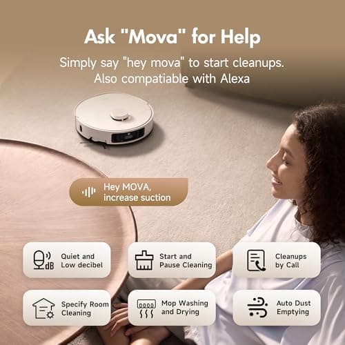 Mova P10 Pro Ultra Robot Vacuum and Mop 13,000Pa Suction, 140°F Hot Water Auto Mop Washing & Drying, Dual Spinning Extenable Mop,10.5mm Lifting for Carpet, 360°Obstacle Avoidance, App Control 6