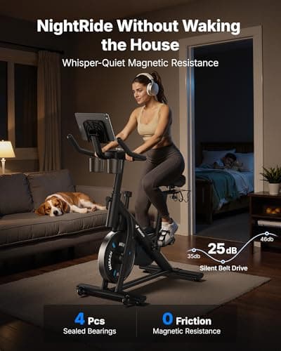 Merach Exercise Bike, Brake Pad/Magnetic Stationary Bike with Exclusive App, Low Noise Indoor Cycling Bike with 270LBS Weight Capacity, Dumbbell Rack and Fitness Courses for Weight Loss 5