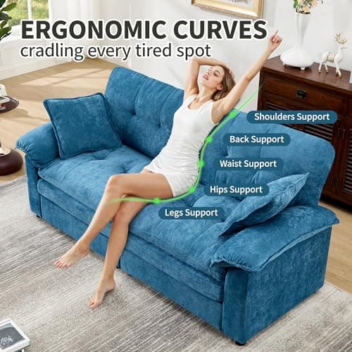84" Loveseat Sofa, Modern Couches for Living Room,Double-Layer Cushion Cloud Couch with Deep Seat,Super Comfy Chenille Sofas,Sturdy Frame, Easy Assembly for Bedroom, Apartment, Office, Blue 5