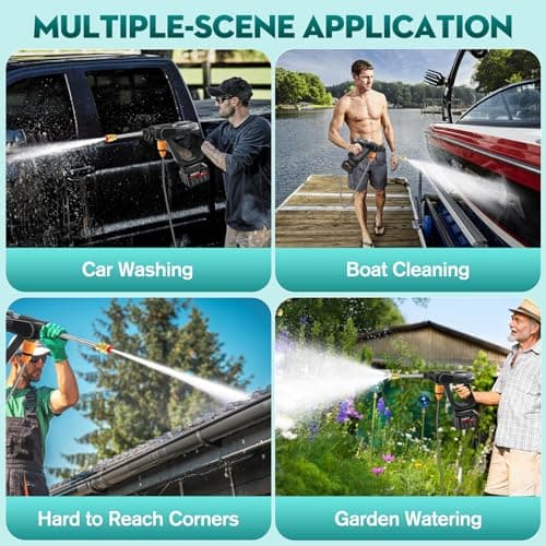 Cordless Power Washer Gun, 18000 mAh Battery Powered Portable Pressure Washer - 500 PSI High Pressure Water Gun for Car, Home & Garden Watering 7