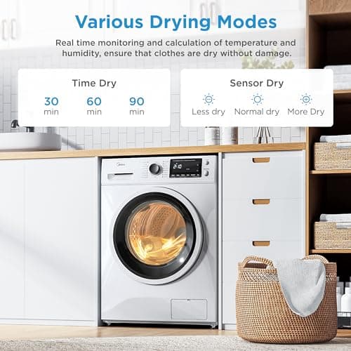 Midea 24 Inch All-in-One Front Load Washer Dryer Combo, 2.7 Cu.ft 26lbs Ventless Full-Automatic Washing Machine with Steam Care, Overnight Dry, 1400 RPM 16 Wash Cycles, White 6