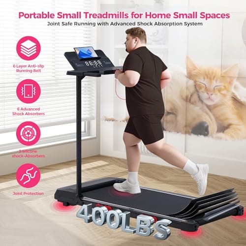 Walking Pad Treadmill with Handle Bar, Portable Treadmill with Handles for Home Apartment Small, 3.5HP & 0.6-10MPH Electric Small Treadmills Home with Big Screen, 400LBS 6
