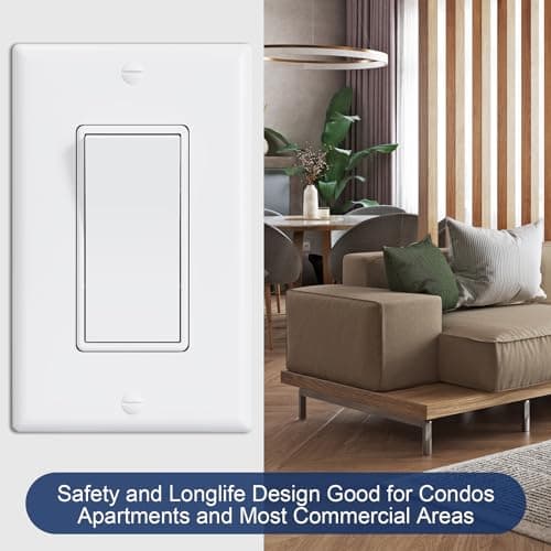 ThunderWay 3 Way Decorator Light Switch with Wall Plates, 15A 120/277V Decora Three Way Electrical Wall Paddle Rocker Switches Replacement, Residential Grade, UL Listed, Glossy White(10 Pack) 8