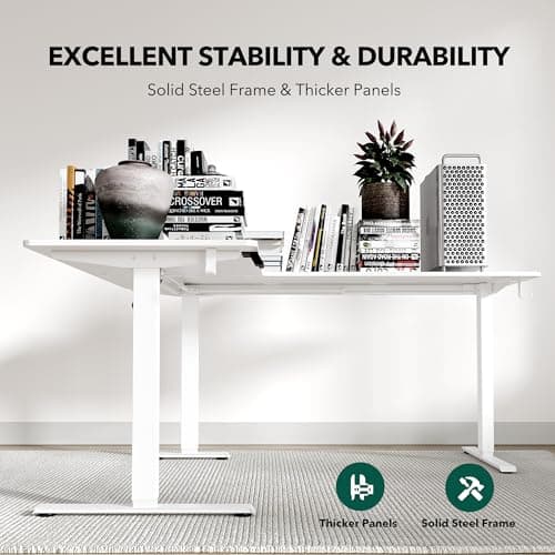Cubiker L Shaped Standing Desk - 63 x 55 Inch Electric Adjustable Height Corner Standing Desk, Ergonomic Sit Stand Up Table with 3 Memory Buttons, Splice Board for Home Office, White 7