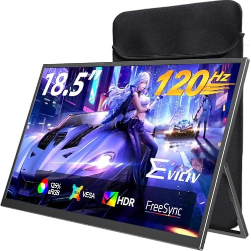 Portable Monitor 18.5” | 120HZ 1ms Gaming Monitor | 125% sRGB | FreeSync, HDR | 350Nits | USB-C & HDMI | VESA & Stand | Large Travel External Second Screen for Laptop, Computer, Game Consoles