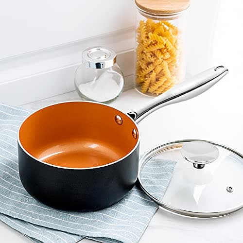 MICHELANGELO Sauce Pan with Lid, Ultra Nonstick 3 Qt Saucepan with Lid, 3 Quart Non Stick Pot Induction Compatible, Ceramic Small Pot, Copper 7