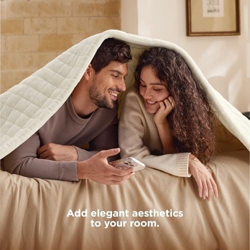 Bedsure Electric Blanket Queen Size - Quilted Winter Bedding of Thick Flannel, Dual Control Heated Blanket with 10 Heat & 10 Time Settings, Fast Heating for Cold Sleepers (84x90 inches, Ivory) 7