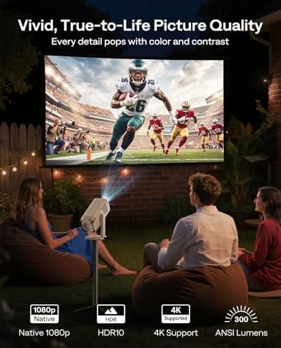 Aurzen BOOM Air Google TV Portable Projector with WiFi and Bluetooth, USB-C Powered, Smart Projector for Outdoor & Home Movie, 4K Supported, Real-Time Focus, Dolby Audio, Adjustable Stand, Off-White 7