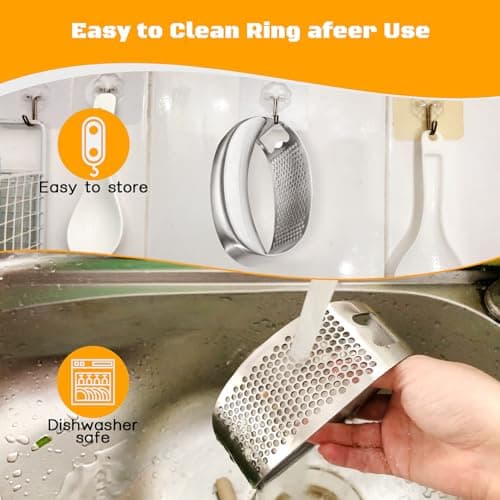 Garlic Press Rocker Heavy Duty Stainless Steel Garlic Mincer Garlic Crusher Garlic Chopper with Peeler And Scraper for Smash Garlic Built-in Bottle Opener 6