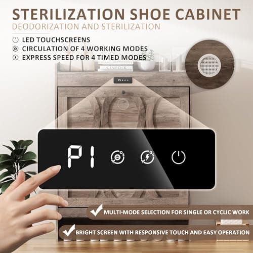Elevon Deodorizing Shoe Storage Cabinet with 2 Flip Drawers, LED Touchscreen Freestanding Shoe Organizer with Wooden Leg, Narrow Shoe Rack Cabinet for Hallway, Bedroom and Entryway,Gray 7