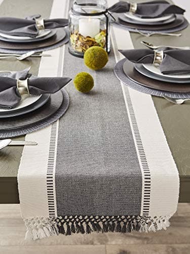 DII Dobby Stripe Woven Table Runner, 13x72 (13x77.5, Fringe Included), Mineral Gray 7