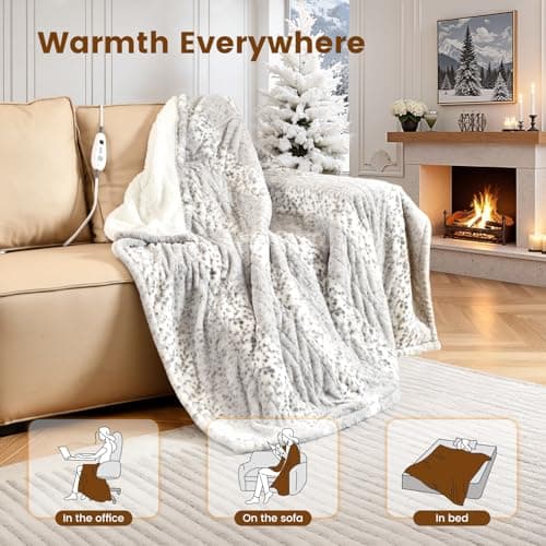 Bearhug Electric Heated Throw Blanket 50" x 60", Reversible Faux Fur & Sherpa, 6 Heating Levels & 4H Auto Off, Over-Heat Protect, ETL Certification, Machine Washable 6