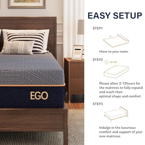 EGOHOME 12 Inch Queen Mattress, Copper Gel Cooling Memory Foam for Back Pain Relief, Therapeutic Bed in a Box, Foam Made in USA, CertiPUR-US Certified, 60x80x12 Black 6