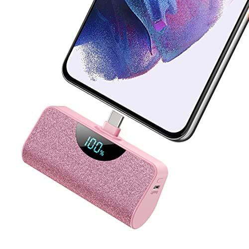 Mini Portable Charger USB-C Power Bank 5200mAh,Ultra Compact LCD Display Battery Pack Backup Charger Compatible with iPhone 17/17 Air/17 Pro/17 Pro Max/16/16 Plus/16 Pro Max/15 Series,Samsung- Pink