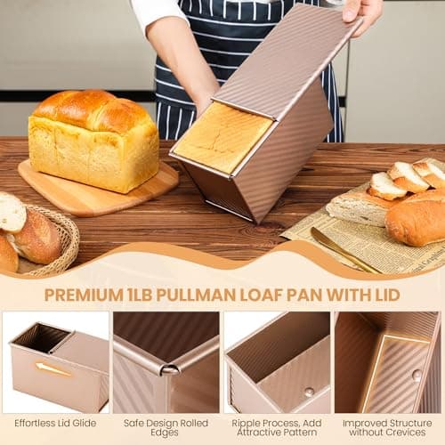 Yupjlia Pullman Loaf Pan with Lid, Premium 1 lb Dough Sandwich Nonstick Bread Pan with Lid for Homemade Bread, Heavy Duty Carbon Steel Corrugated Pullman Toast Box with Cover for Baking, Bakeware 6