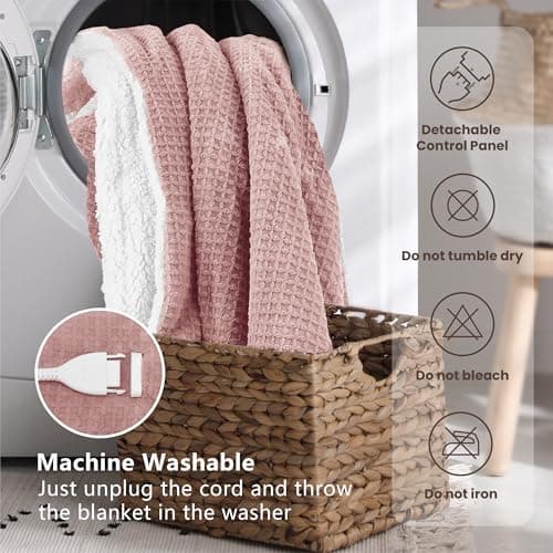 blunique Heated Blanket Electric Throw Waffle, 50x60 Inches Sherpa Fleece Fast Heating Blanket 6 Heating Levels & 4 Hours Auto Off ETL Certification, Pink Throw 7