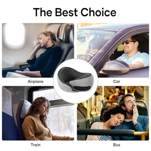 NOCRLG Travel Pillow, Travel Neck Pillow for Airplanes Car, 100% Pure Memory Foam Travel Pillow, Sleeping Essentials for Long Flight 360° Head Support Degree Dark Black 7