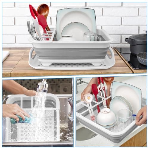 Collapsible Dish Drying Rack Portable Dish Drainers for Kitchen Counter with Drainboard, Kitchen Sink Organizer Basket RV Accessories Camper Storage and Organization Dish Rack Over Sink Drying Rack 5