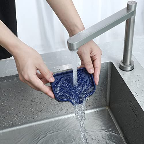 MicoYang Silicone Bathroom Soap Dishes with Drain Spout-Kitchen Sink Organizer,Sponge Holder,Dish Soap Tray,Perfect for Dispenser,Scrubber,Bottle,Cup on Sink or Counter-Navy Blue 4.9"×3.2" 7