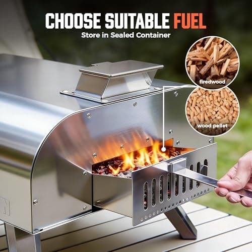BIG HORN OUTDOORS 16" Woodfire Pizza Stone Oven, 1112°F Outdoor Stainless Pizza Cooker, Portable for Party Usage, Sliver 7