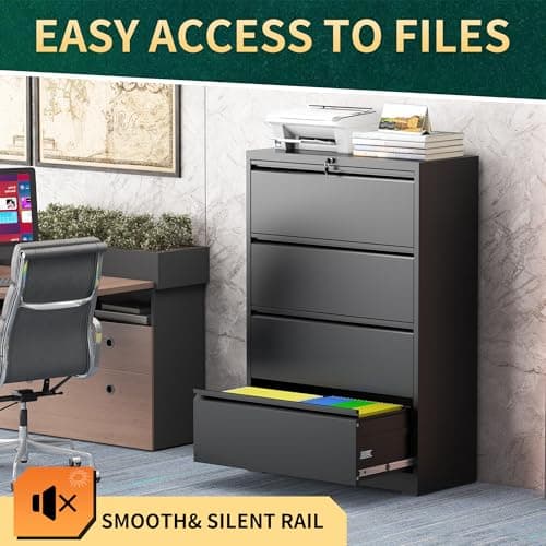 FOSTOKO 4 Drawer Lateral File Cabinet with Lock, Metal File Cabinets for Home Office, Steel Heavy-Duty Filing Storage Cabinet for Letters/Legal/A4 (Require Assembly, Black) 7