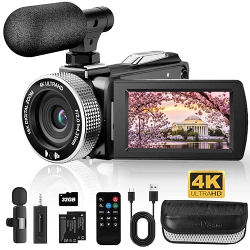 Rumyums 4K Video Camera Camcorder 60FPS 48MP Vlogging Camera YouTube, Kids Video Camera, 18X Zoom 3 Inch Screen Camera Recorder w/ Wireless Lavalier Microphone, Remote Control, 2 Batteries, 64GB Card