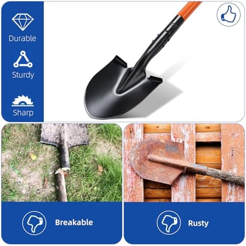 Small Shovel for Digging with Metal Handle, 43.7 Inch Heavy Duty Garden Shovel, Trench Shovels Ideal for Digging Gardening Trenching Planting Camping Transferring Scooping, Orange 6