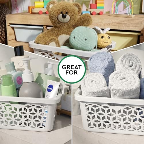 EconoHome Laundry Basket - Large 2 Bushel Laundry Basket with Handles - Stackable Plastic Hamper for Dirty Clothes - Storage Bin & Organizer for Bathroom, Bedroom - White, 70.5L Capacity – Heavy Duty 7