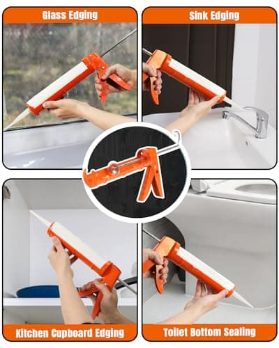 Holothurian Caulking Gun, Caulk Gun No Drip,Sealant Finishing Tool Grout Scraper for Kitchen Bathroom Window Sink Joint, 1/10 Gallon Cartridge, 10:1 Thrust Ratio, Orange 6