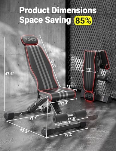 Yoleo Adjustable Weight Bench, 660LB Foldable Workout Bench with Extended Head/Neck Protection/Spine Support for Bench Press, Fast Folding Incline Decline Flat Bench 8