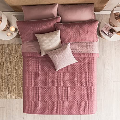 Vianney Queen Comforter Novo Blush Bedding 91x93 Inches Reversible Lightweight Quilt Blanket Soft Cozy All-Season Bedspread in Blush Pink and Pale Pink 5