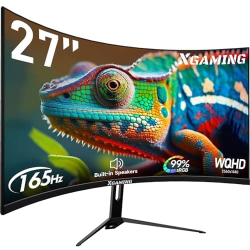 XGaming 27" Curved Gaming Monitor, QHD(2560x1440P) 2K 165Hz 1500R 100% sRGB Computer Screen, 1ms GTG with FreeSync, Low Blue Light, Frameless, HDMI DP Display, Built-in Speakers, Black