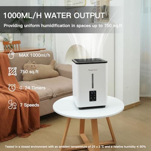 YougetTech Evaporative Humidifiers for Bedroom Large Room|1.55Gallons|20W evaporative cool mist humidifier|7 Speed | MAX Output 1000 ml/h | Auto Humid | Top Filling 6