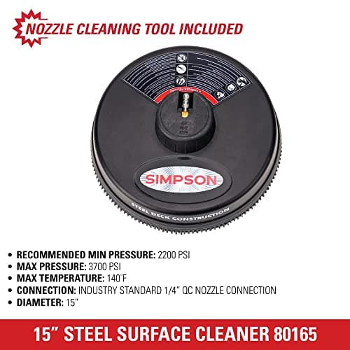 Simpson Cleaning 80165 Universal 15" Steel Pressure Washer Surface Cleaner for Cold Water Machines, 1/4" Quick Connection, Recommended Min 2200 PSI up to Max of 3700 PSI, Black 5