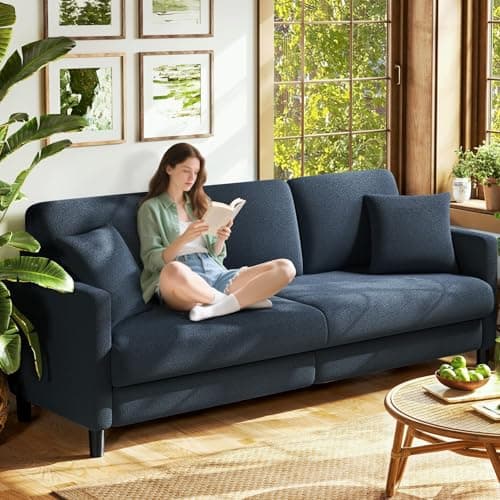Welzona 83" Couches for Living Room, Comfy Sofas for Living Room, Teddy Sofa Couch, Tool-Free Setup Loveseat Sofa, All-Wood Love Seat Couches, Small Couch 2 Pillows Included, Blue Grey
