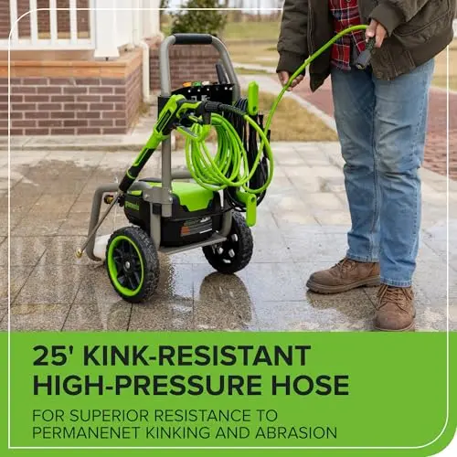 Greenworks Pro Brushless 3000 PSI (CSA Certified) 2.0 GPM Max / 1.1 GPM Electric Pressure Washer (Foldable Handles, Rugged Steel Frame, 25 FT Hose, 35 FT GFCI Power Cord) 5