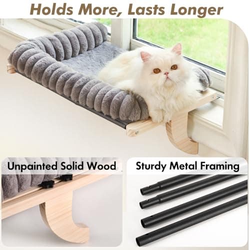 valigogo Cloud-Soft Cat Window Sill Perch with Zipper Designed Cushioned Bed, Supportive Cat Window Seat with Premium Solid Wood & Sturdy Metal Frame, Pet Hammock Bed for Large Cats (Large, Gray) 5