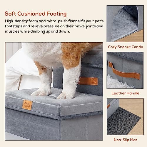 YingWahKee 18" H Pet Stairs Steps with Storage & Condo, Foldable Dog Stairs Steps for High Bed & Couch & Window Sill, Non-Slip Pet Ramp Ladder for Cats & Small and Medium Dogs (3-Step, 18" H) 5
