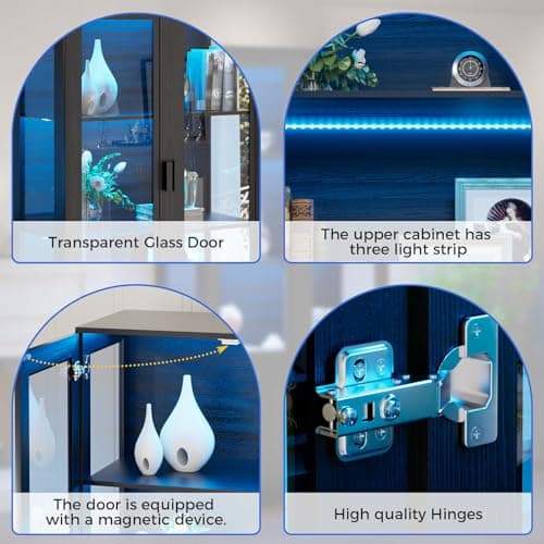 BROTTAR Display Cabinet with Acrylic Doors, 67" Tall Curio Cabinet with Storage and Shelves, Bookcase with 3 LED Lights, Trophy Case with Human Body Sensor for Books, Toys, Collections, Black 5